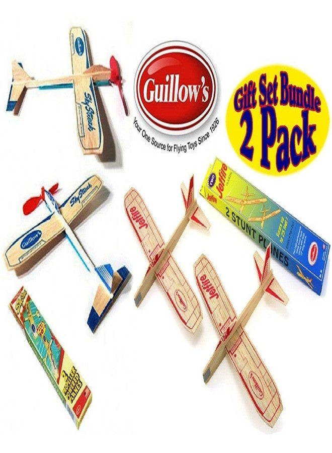 Guillows Balsa Wood Gliders Jetfire Twin Pack & Sky Streak Twin Pack Gift Set Bundle - (4 Planes Total) by Guillow - Image 1